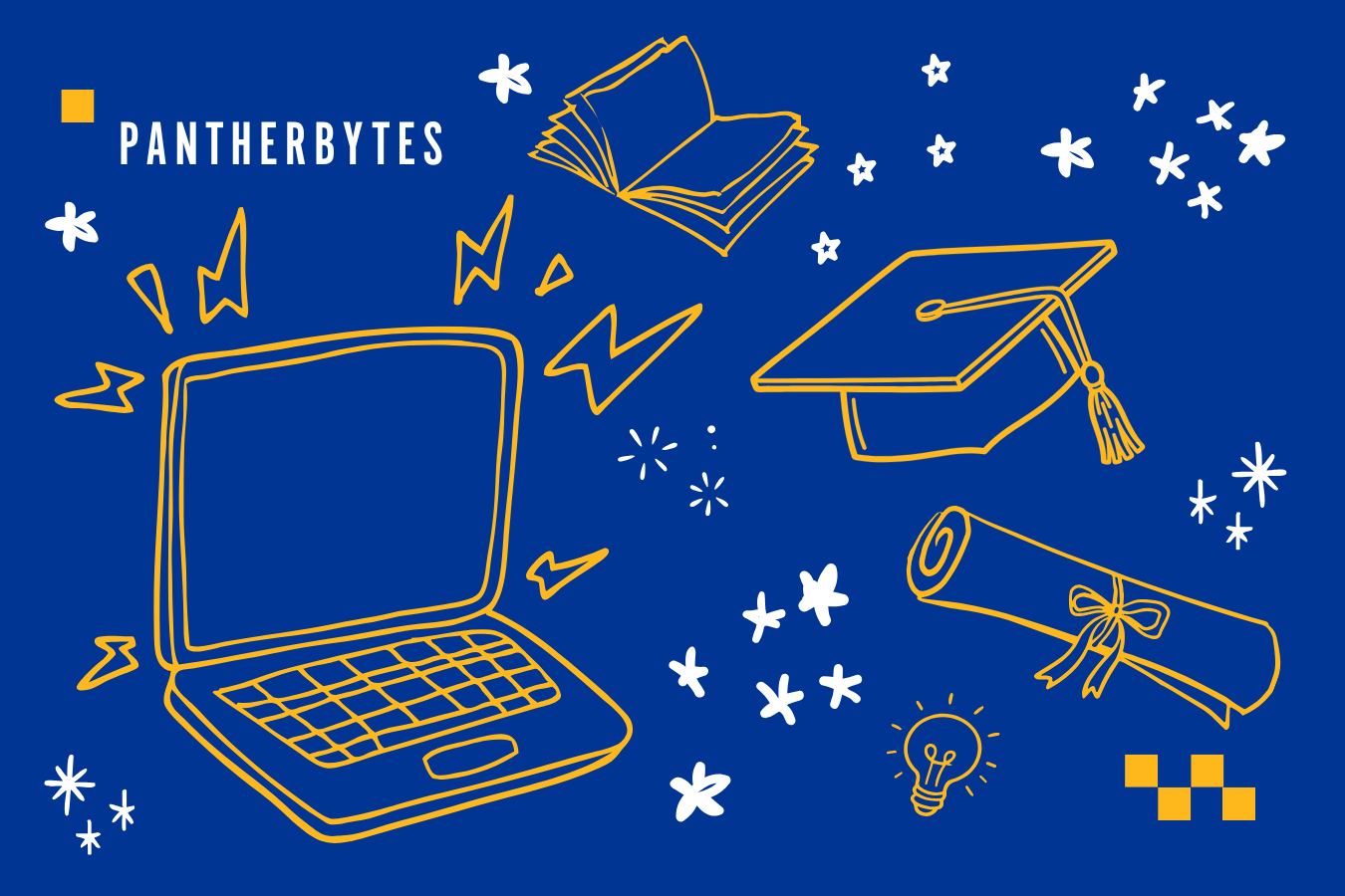 laptop and graduation decor in a doodle style