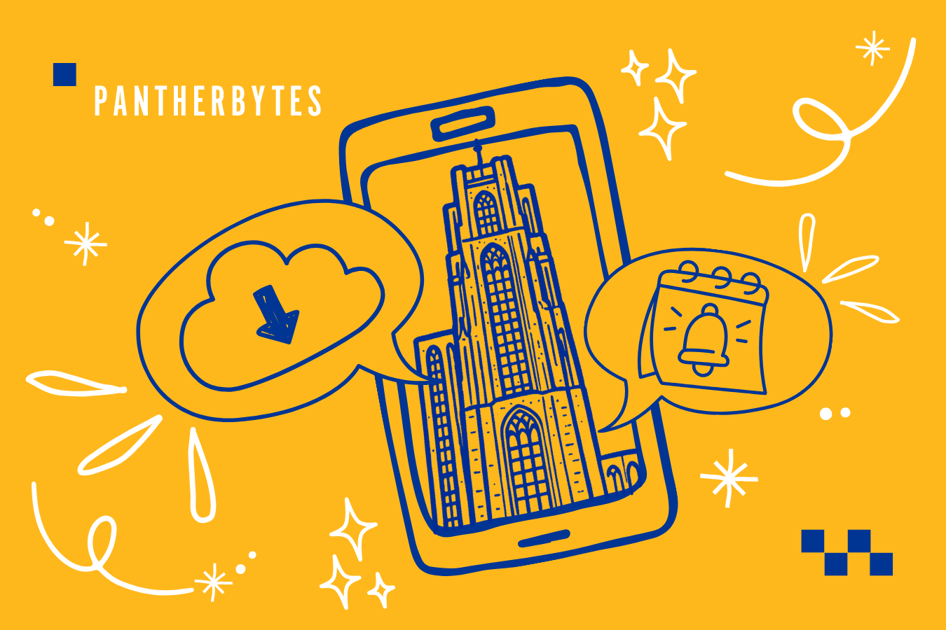 cathedral of learning in phone in doodle style