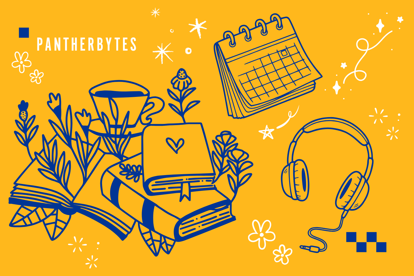 study materials in a doodle style