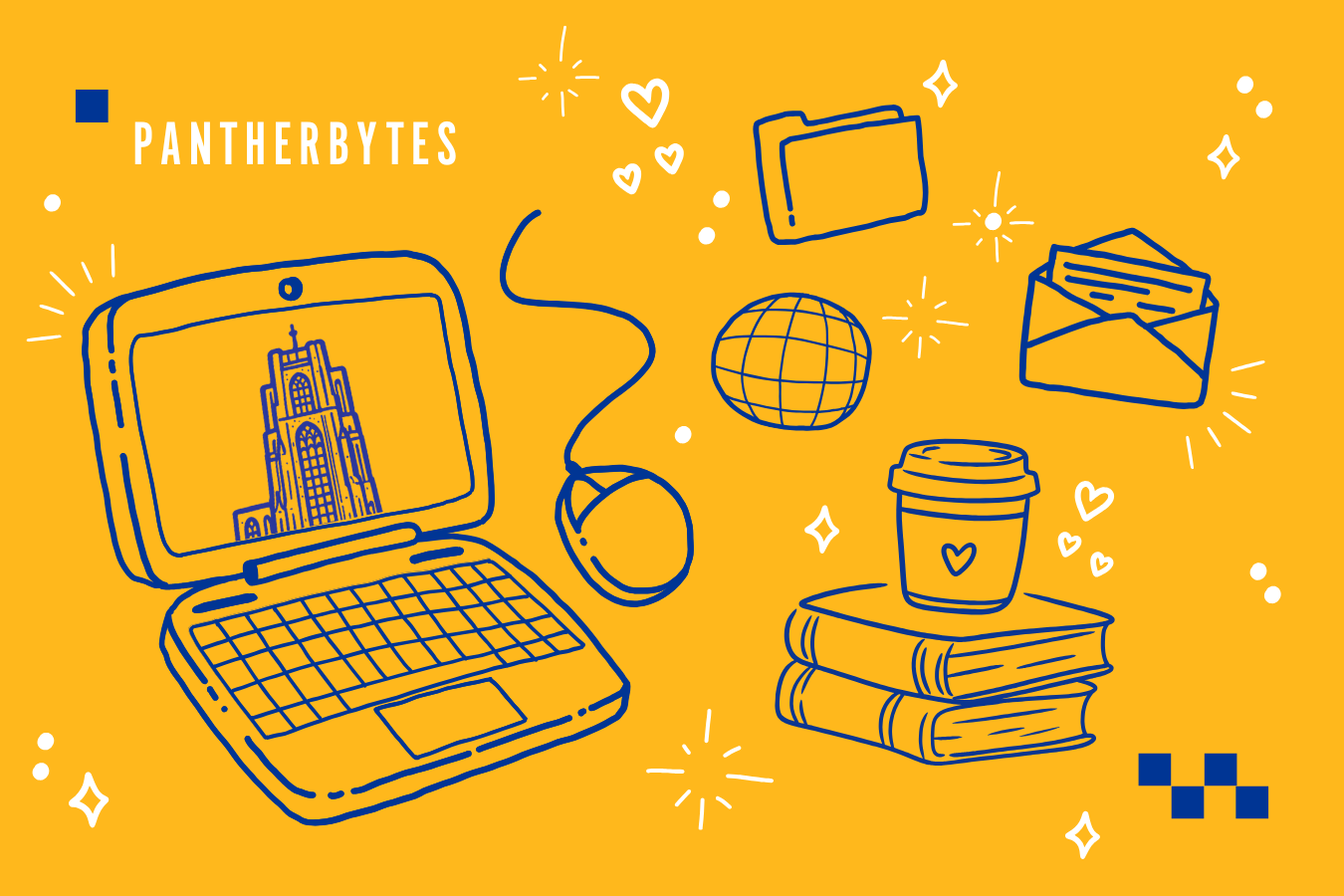 Laptop and school supplies in doodle style