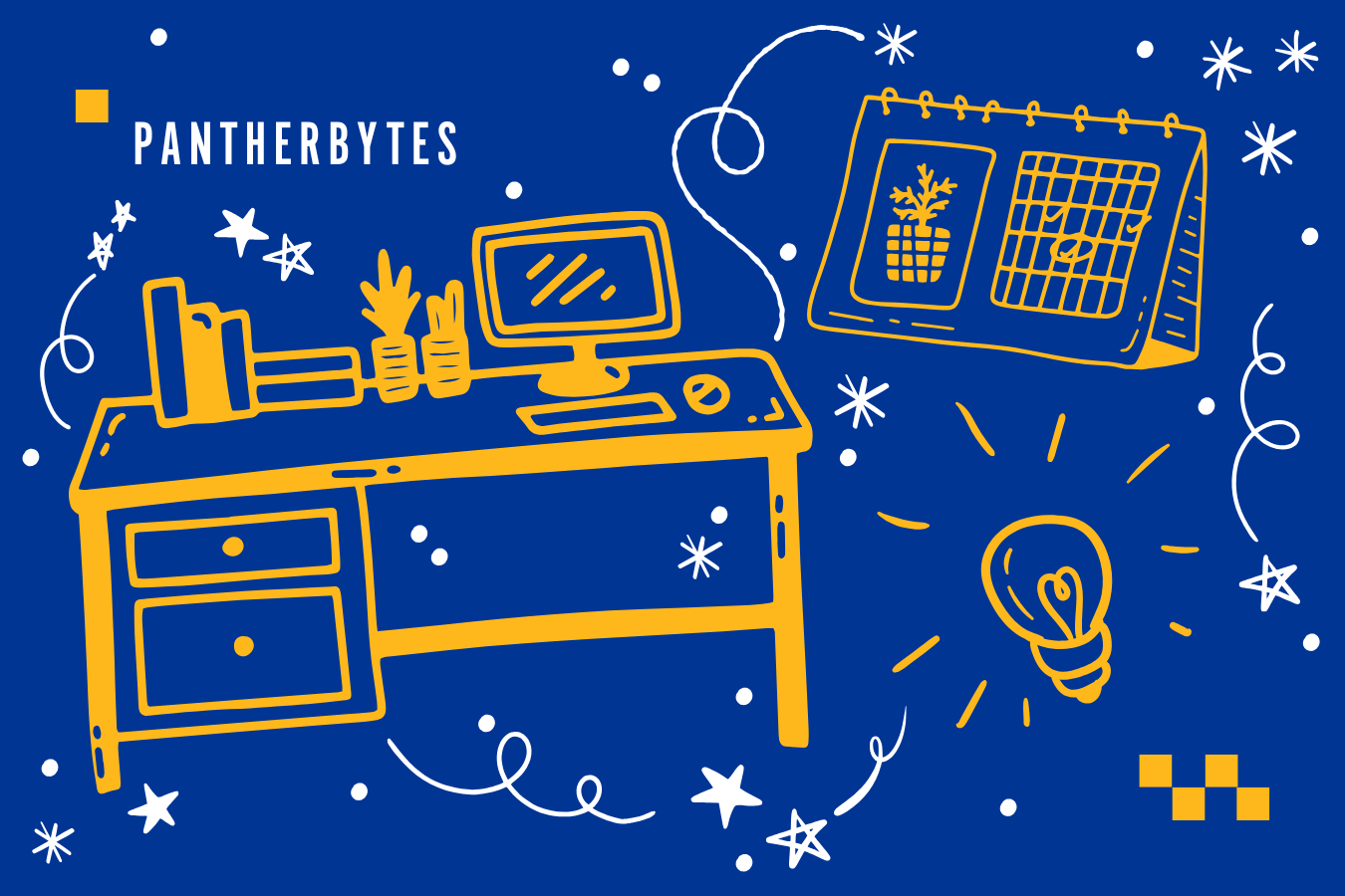 Desk and accessories in doodle style